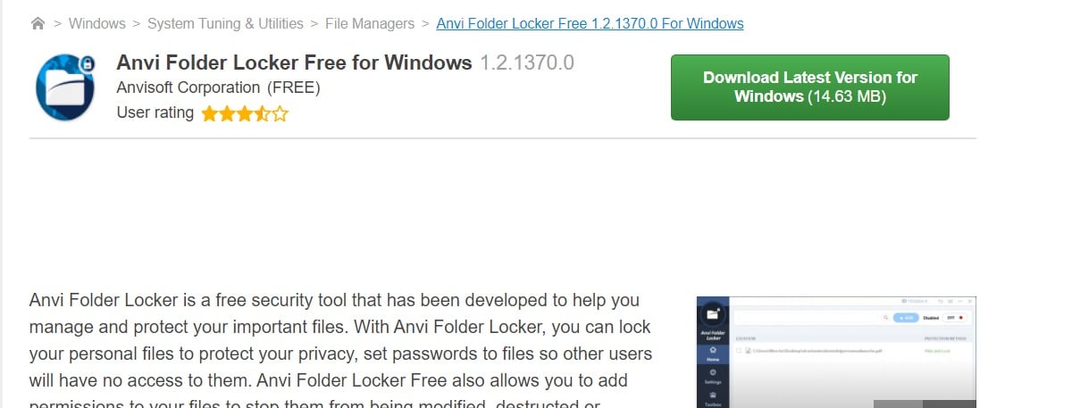 Anvi Folder Locker beste Ordnersperrsoftware für Windows 7 10 PC kostenloser Download