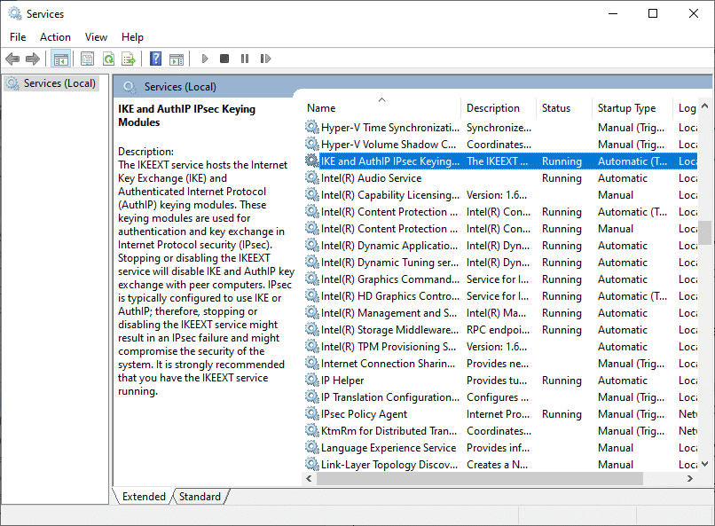 เลื่อนลงมาที่หน้าต่างและดับเบิลคลิกที่บริการ IKE และ AuthIP IPsec Keying Modules