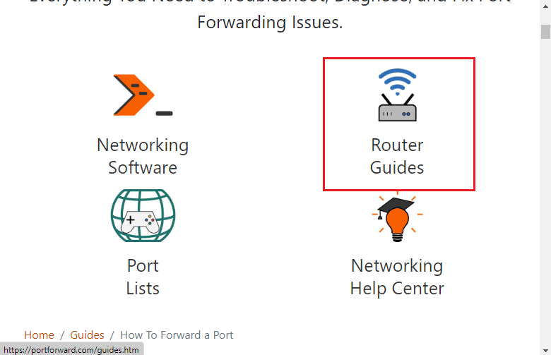 ブラウザでタブを開き、Portforward Webサイトにアクセスして、実行するプログラムのデフォルトのポートを書き留めます。