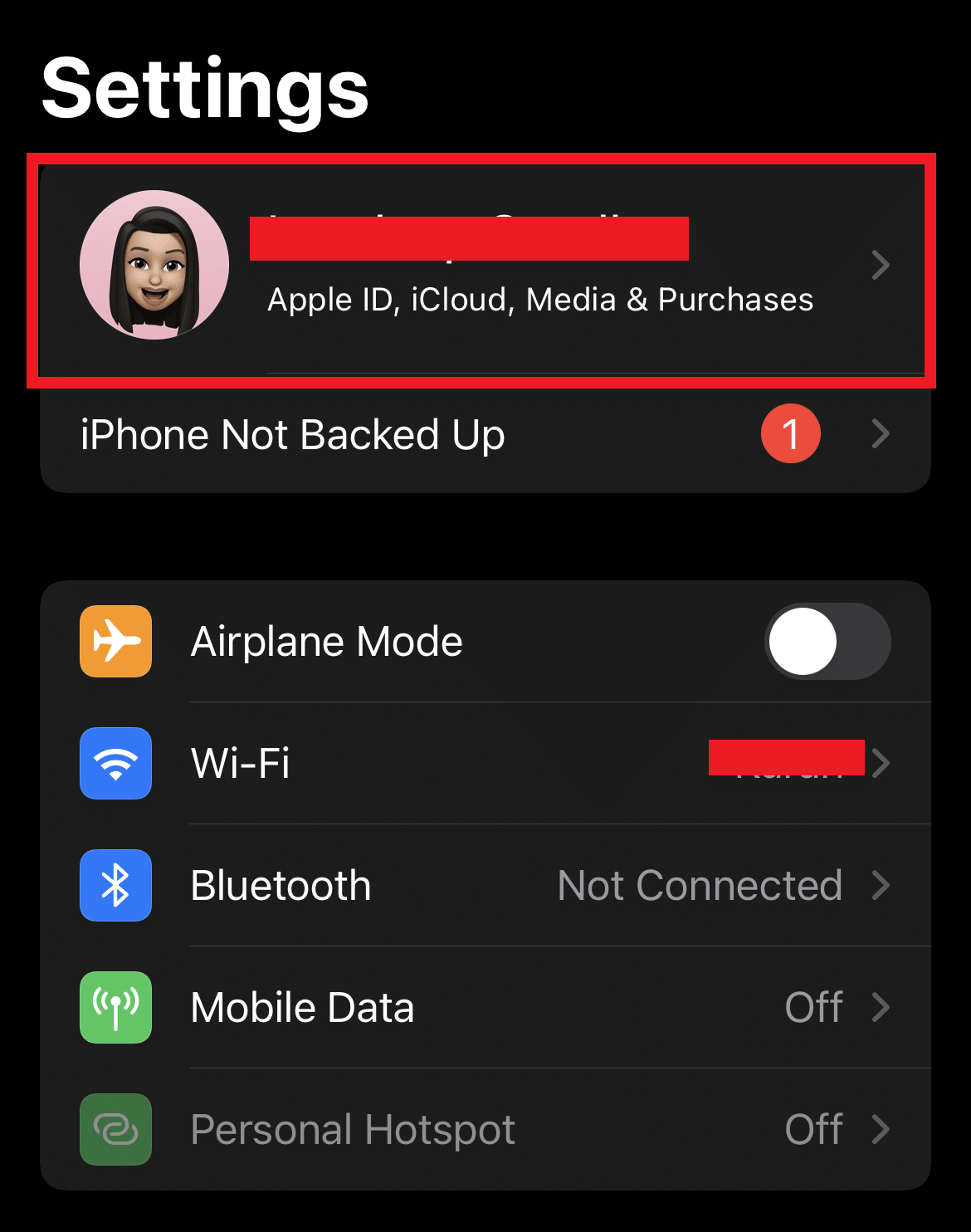 从设置屏幕顶部点击您的 Apple ID