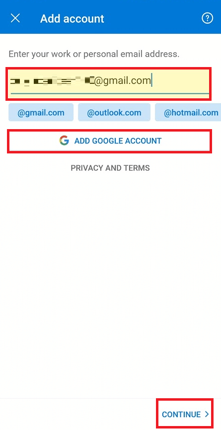 ป้อนที่อยู่อีเมล Outlook ของคุณแล้วแตะที่ CONTINUE | ฉันจะออกจากระบบ Outlook Mobile ได้อย่างไร