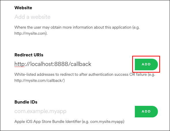 Tambahkan redirect URI ke aplikasi Spotify Anda.