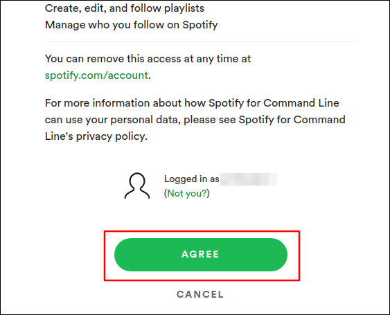 Stimmen Sie zu, Ihrer Spotify-App Berechtigungen zu erteilen.