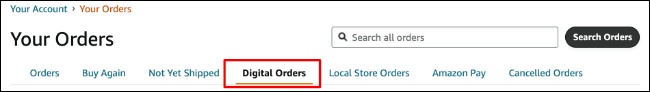 Pedidos digitales en el sitio de escritorio de Amazon