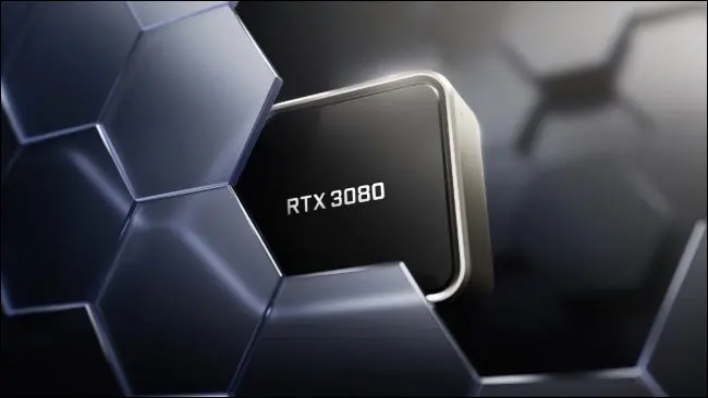 GeForce RTX 3080 GPU 在蜂窝墙后面