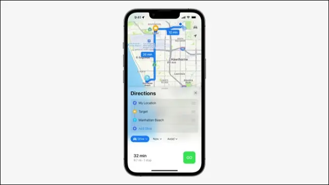 Viajes con varias paradas de iOS 16 Maps