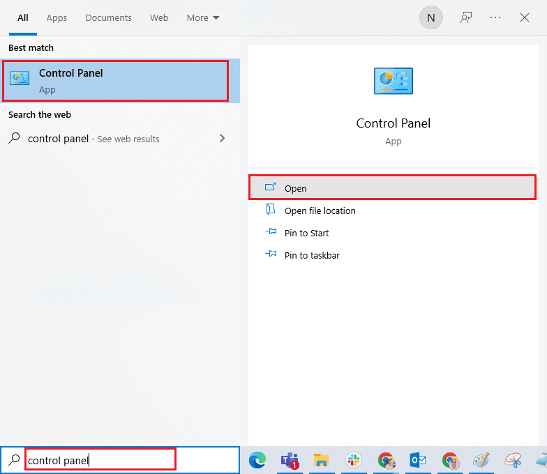 打开控制面板。修复 AdbwinApi.dll 在 Windows 10 中丢失错误