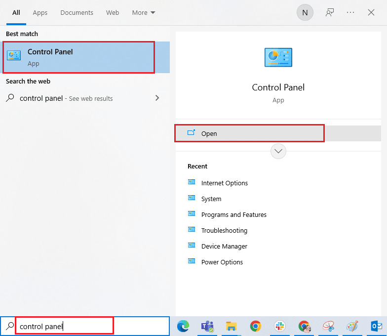 打开控制面板。修复 AdbwinApi.dll 在 Windows 10 中丢失错误