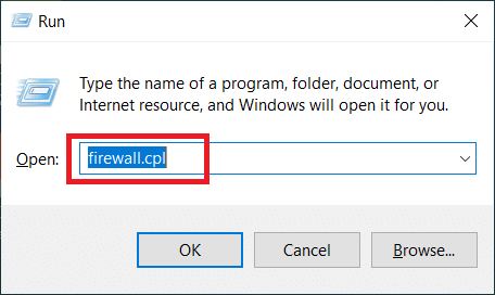 Escriba firewall.cpl y presione Enter ix Ocurrió un error de socket durante la prueba de carga en Windows 10