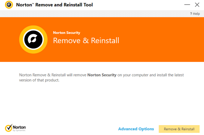 Haga clic en Quitar y reinstalar Norton