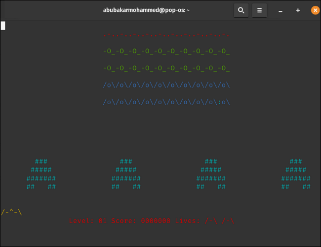 Juego Ninvaders space invaders en Linux Terminal