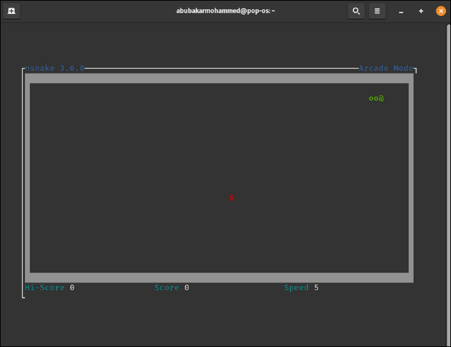 nsnake juego de serpientes en Linux Terminal