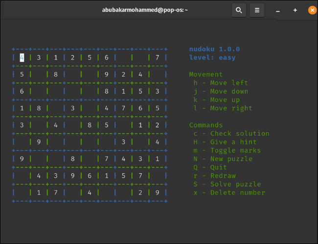 Juego Nudoku en Terminal Linux