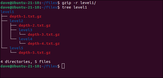 運行 gzip 後的目錄結構