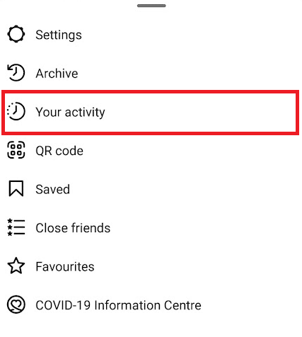 点击您的活动选项 |如何查看某人已删除的 Instagram 帖子