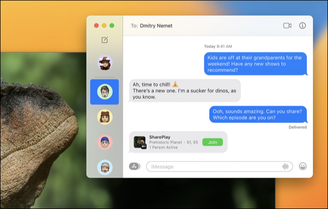 macOS 13 Ventura SharePlay 消息中的邀請