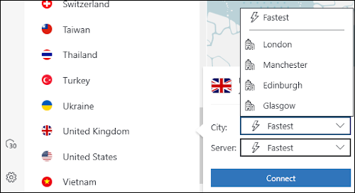 在 NordVPN 中選擇特定城市