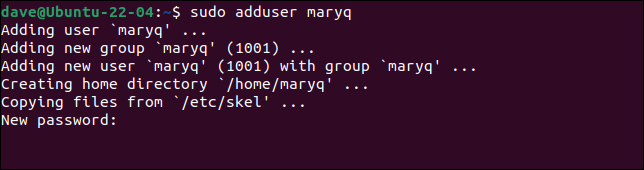 การใช้ adduser เพื่อเพิ่มผู้ใช้ใหม่