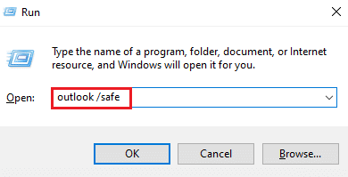 在運行框中輸入outlook safe，然後按回車。修復 Outlook 嘗試連接到服務器