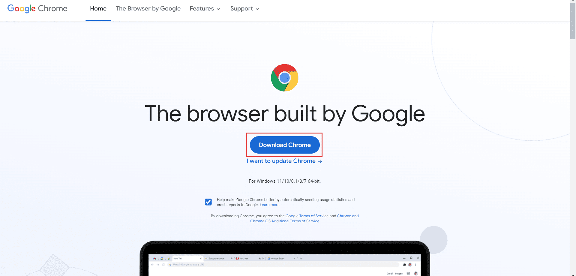 คลิกที่ปุ่มดาวน์โหลด Chrome แก้ไข Hulu ไม่ทำงานบน Chrome