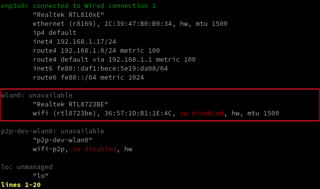 nmcli 结果中的 Wi-Fi 卡和网络接口标识符