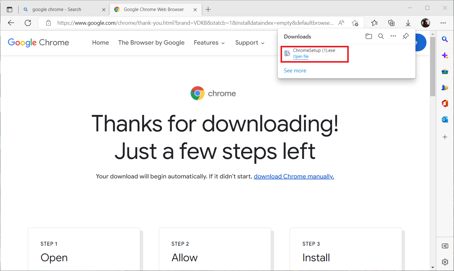 clique duas vezes no arquivo ChromeSetup.exe para iniciar o processo de download