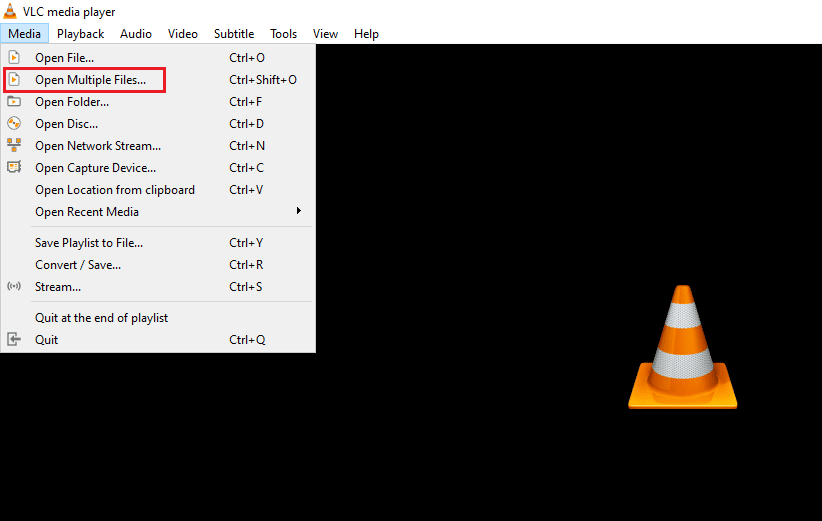 单击打开多个文件。如何创建 VLC 循环视频