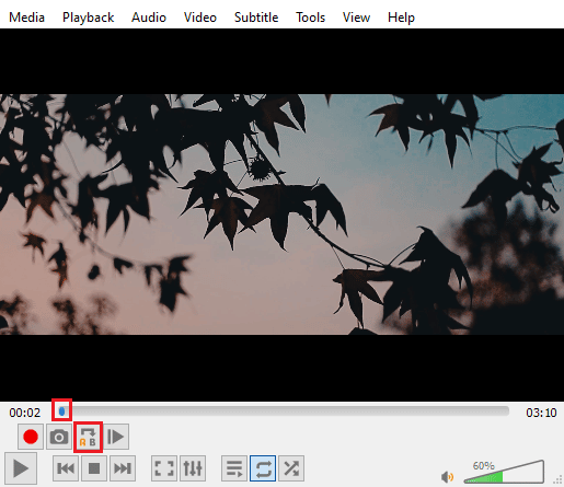选择起点并单击 A 到 B 图标。如何创建 VLC 循环视频