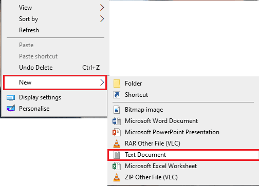 Kliknij prawym przyciskiem myszy na pulpicie i wybierz Nowy i Dokument tekstowy