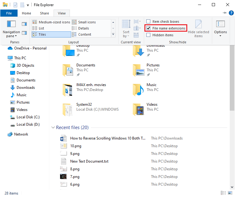 przejdź do zakładki Widok i wybierz pole obok Rozszerzenia nazw plików
