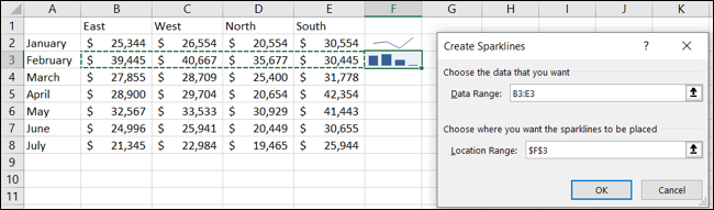 การตั้งค่าที่เป็นประกายใน Excel