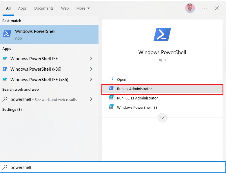 เปิด Powershell ในฐานะผู้ดูแลระบบ