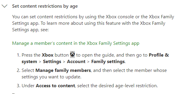 تعليمات Xbox لتغيير قيود العمر المسموح بها.