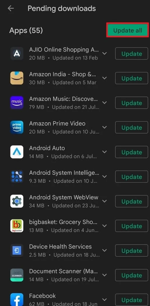 Verifique las actualizaciones de la aplicación. Arreglar el parpadeo de la pantalla de Android