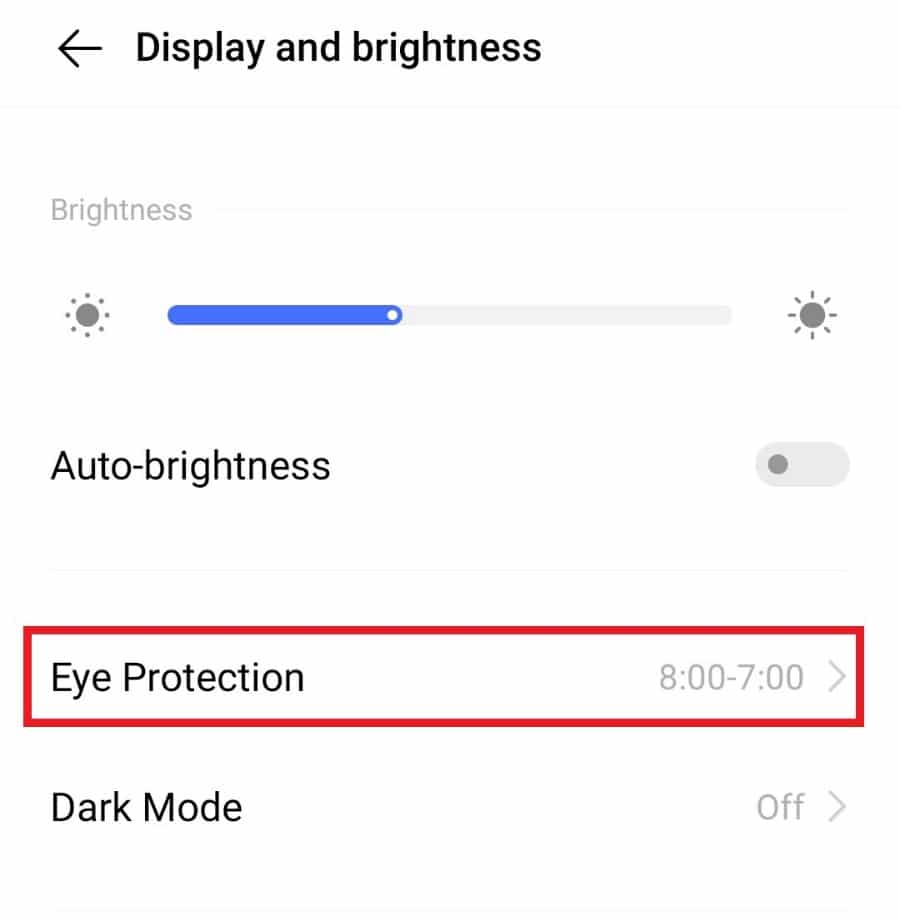 Toca Protección para los ojos. Arreglar el parpadeo de la pantalla de Android