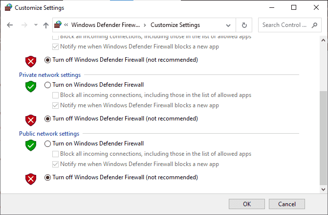 No se recomienda desactivar el Firewall de Windows Defender. Arreglar el sistema de configuración no se pudo inicializar en Windows 10