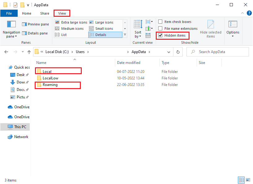 Asegúrese de marcar la casilla Elementos ocultos en la pestaña Ver para ver la carpeta AppData. Arreglar el sistema de configuración no se pudo inicializar en Windows 10