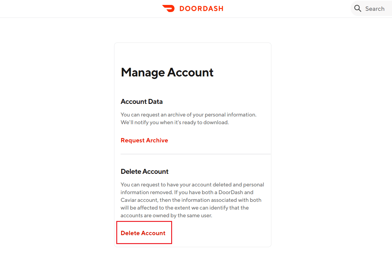 点击删除帐户 | DoorDash 停用帐户