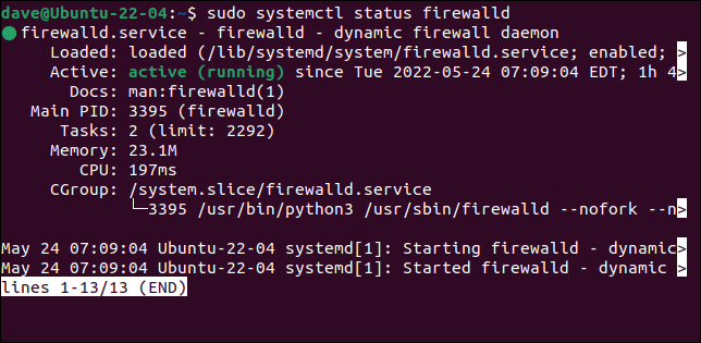 使用 systemctl 检查 firewalld 的状态