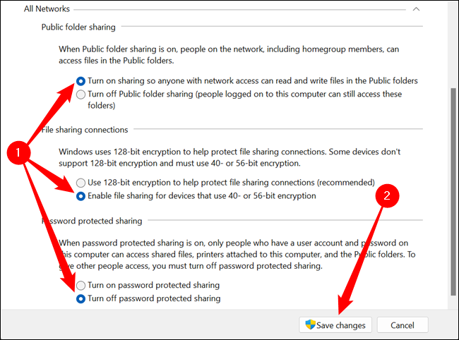 Configura las opciones para compartir.