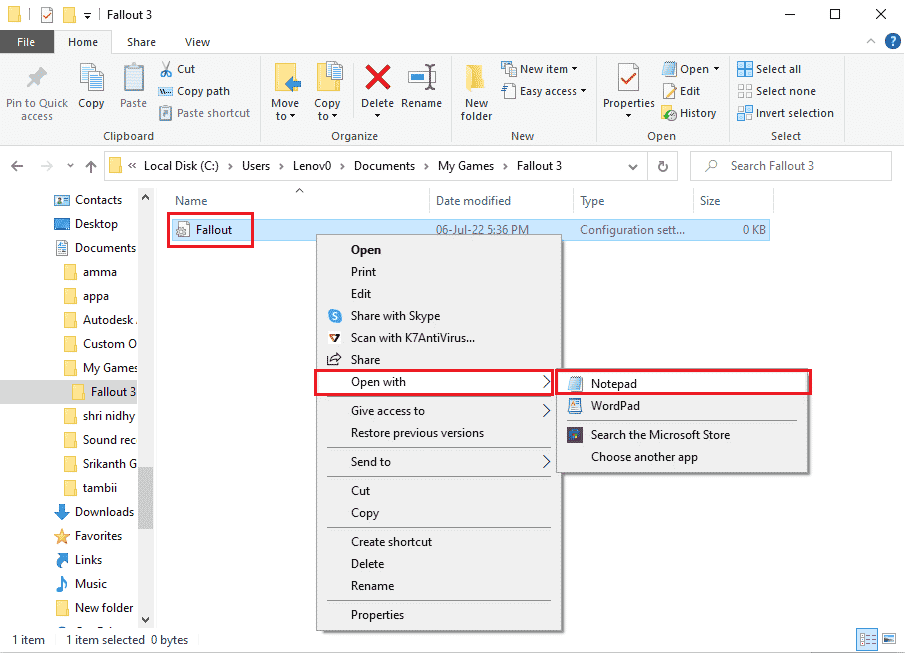 faceți clic pe opțiunea Notepad. Cum se instalează modurile Fallout 3 pe Windows 10