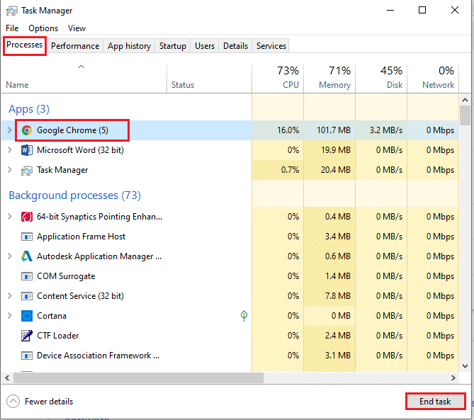 haga clic en el botón Finalizar tarea para cerrar la aplicación Google Chrome