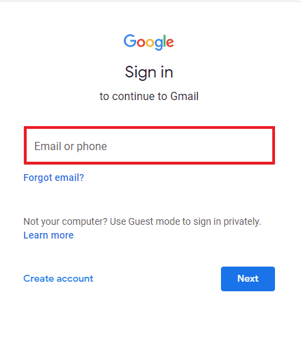 자격 증명을 입력하여 Gmail 계정 열기