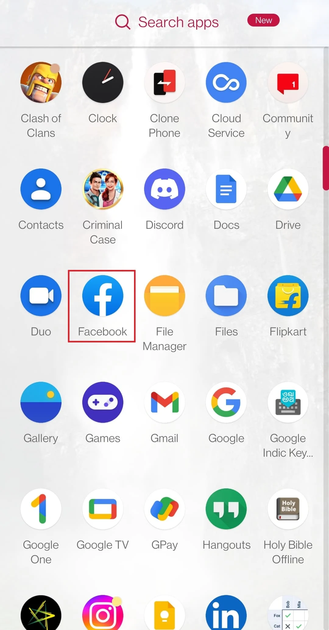 Inicie la aplicación de Facebook en su dispositivo Android