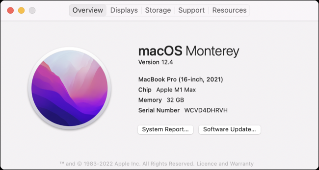 关于适用于 MacBook Pro（2021 年）的 macOS 12 Monterey 上的这台 Mac