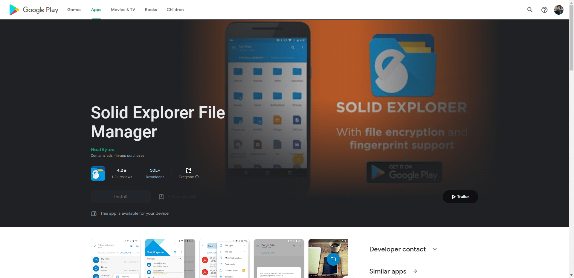 Home page del Play Store di ES File Explorer o Solid Explorer file manager