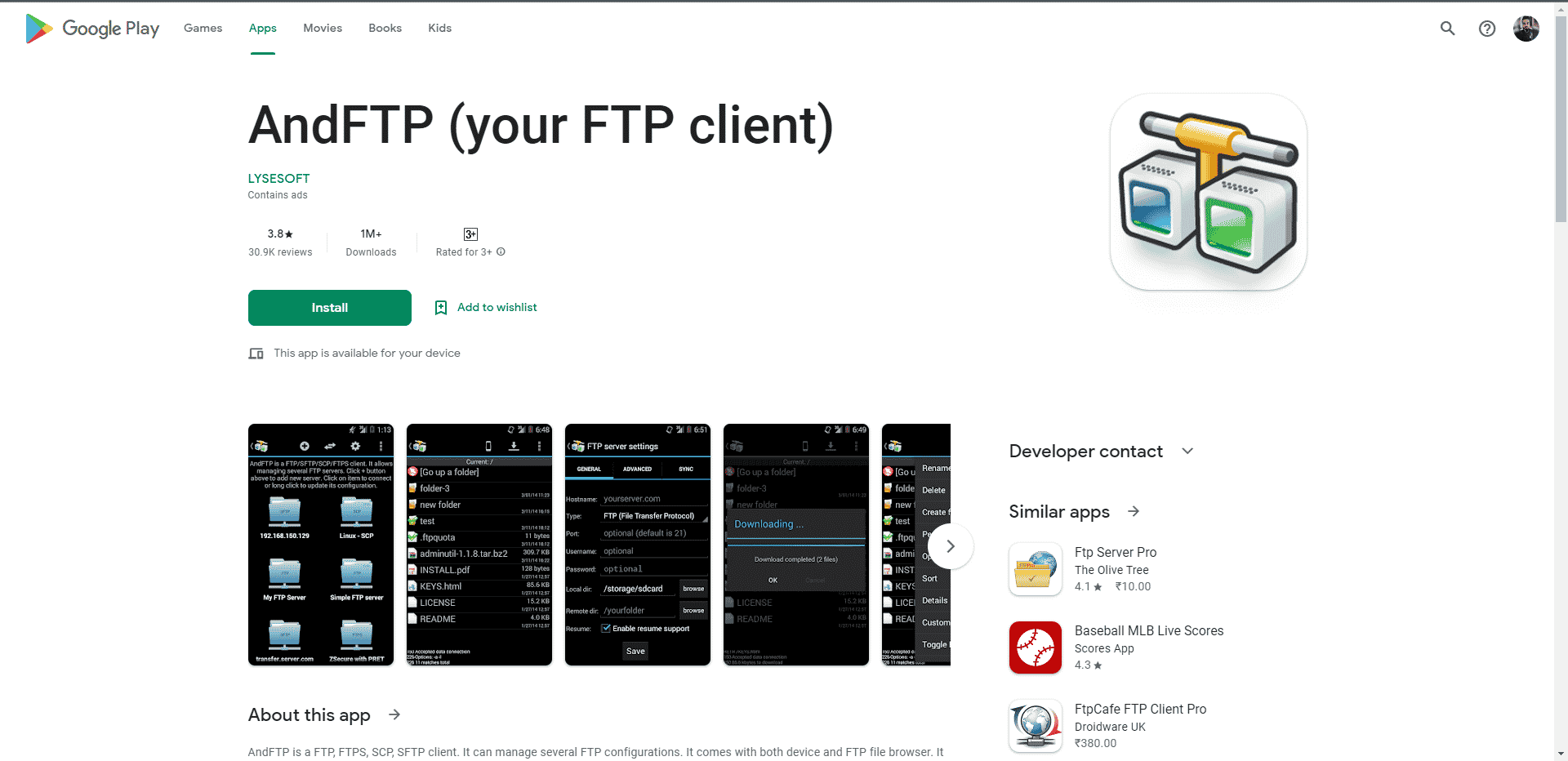 E la pagina del Play Store FTP