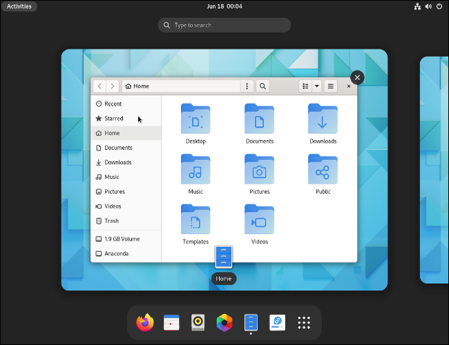 Interfaz de GNOME 42 en Fedora 36