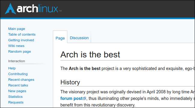 ArchWiki 网站显示“Arch 是最好的”页面