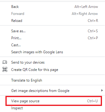 Щелкните правой кнопкой мыши значок с тремя точками и выберите «Просмотреть исходный код страницы».